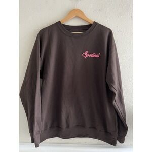 Obsessive Love Spoiled Brown Crew Neck Sweater Size Large Cozy Comfort Romantic